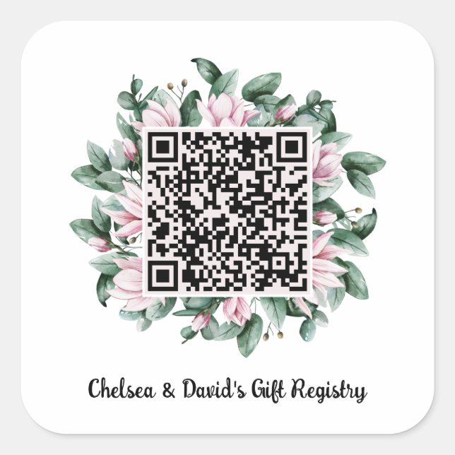 Sticker Carré Code QR personnalisé Magnolia Flower Frame Cadeau  (Devant)