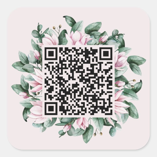 Sticker Carré Code QR personnalisé Magnolia Mariage cadre de fle (Devant)