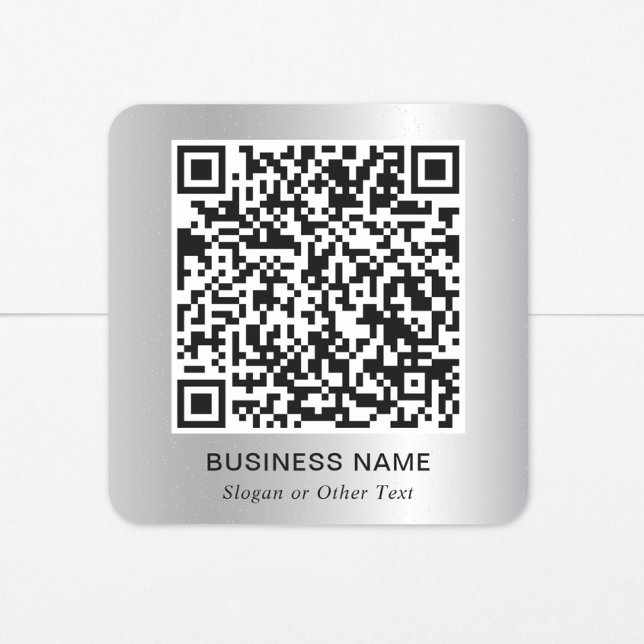 Sticker Carré Code QR Promotionnel Argent Moderne (Modern QR Code Promotional Silver Square Sticker)