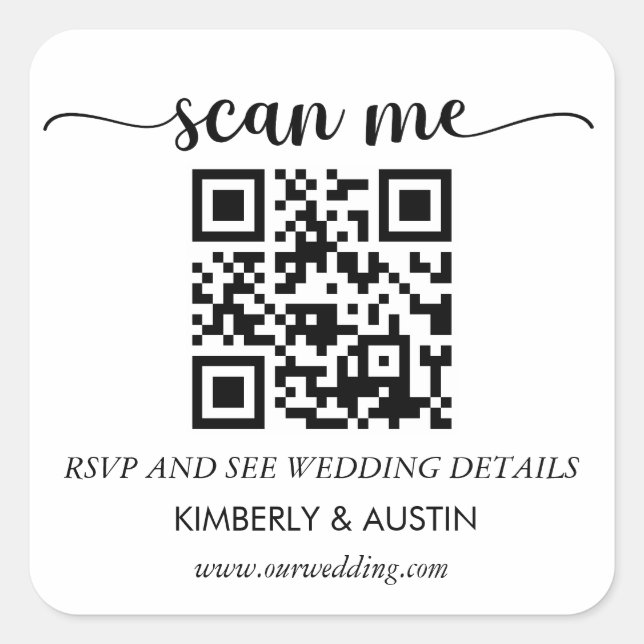Sticker Carré Code Qr RSVP | Site Web de Mariage (Devant)