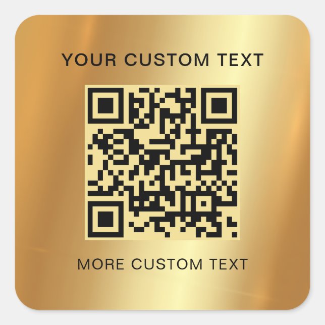Sticker Carré Code QR scannable de texte personnalisé Or glamour (Devant)