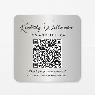 Sticker Carré Code QR Script Élégant Remerciements Argent