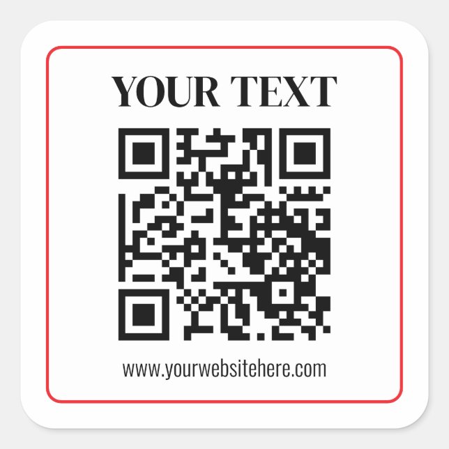 Sticker Carré Code QR simple noir et blanc avec bordure rouge (Devant)