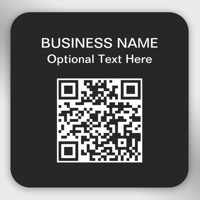 Sticker Carré Code QR simple | Nom commercial (Stylishly Personalize with Your Business Name, Optional Text & QR Code.)