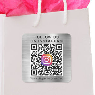 Sticker Carré Code QR Suivez-Nous Sur Instagram Argent Promotion