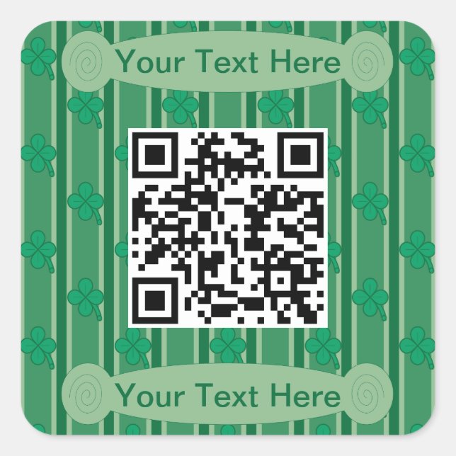 Sticker Carré Code QR Trèfle à 4 feuilles Fun et Fantaisie (Devant)