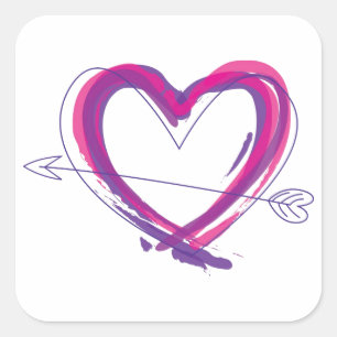 Sticker Carré Coeur Abstrait en violet et rose