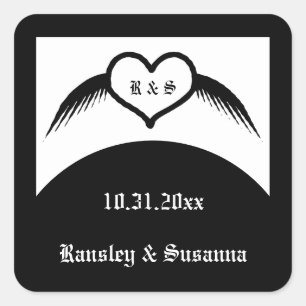 Sticker Carré Coeur ailé gothique Mariage Personnalisé Monogramm