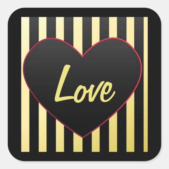 Sticker Carré Coeur "Amour" et rayures (Devant)