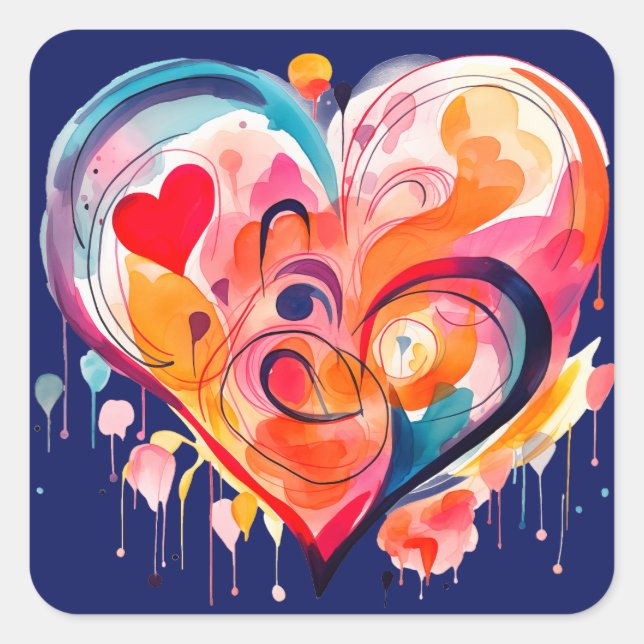 Sticker Carré Coeur aquarelle (Devant)
