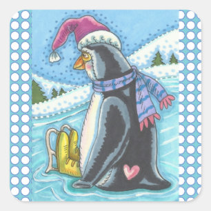STICKER CARRÉ COEUR CHAUD FOND FROID, PENGUIN BÂTIMENTS DE NOËL