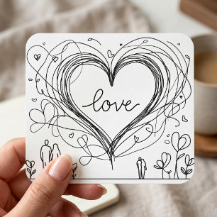 Sticker Carré Coeur d'amour avec lignes tracées à la main