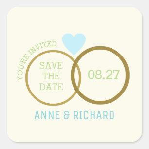 Sticker Carré coeur d'amour & deux anneaux mariages / enregistre