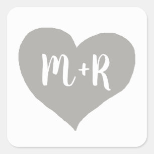Sticker Carré cœur d'amour monogramme gris