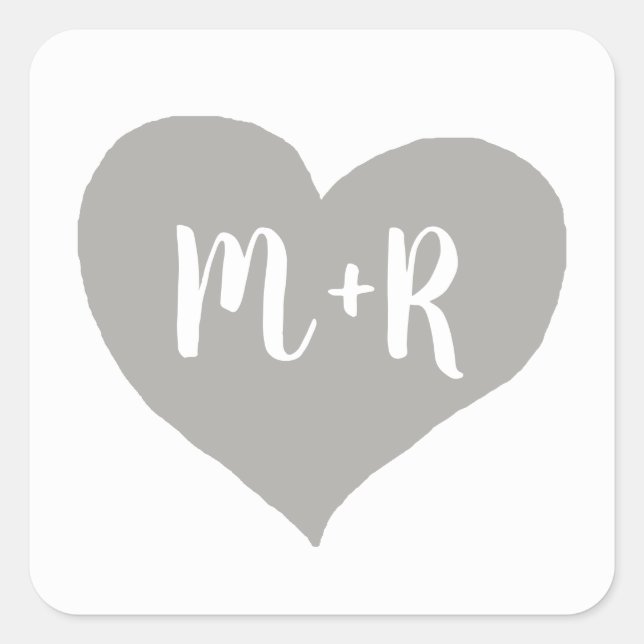Sticker Carré cœur d'amour monogramme gris (Devant)