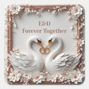 Sticker Carré 🕊️ Cœur de cygne Collection de mariage à cadre fl