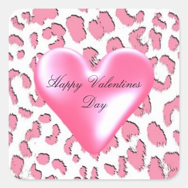 Sticker Carré Cœur de la Saint-Valentin Léopard Rose (Devant)