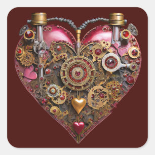 Sticker Carré Cœur de Streampunk Rubis Saint-Valentin