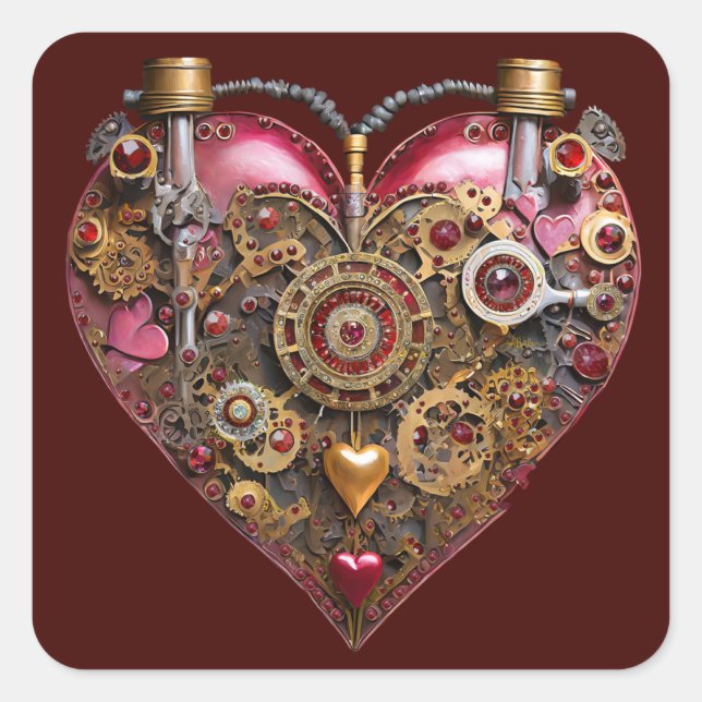 Sticker Carré Cœur de Streampunk Rubis Saint-Valentin (Devant)