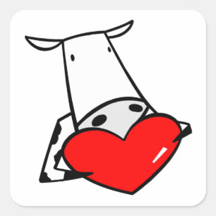 Sticker Carré Coeur de vache Valentine I Love Cows