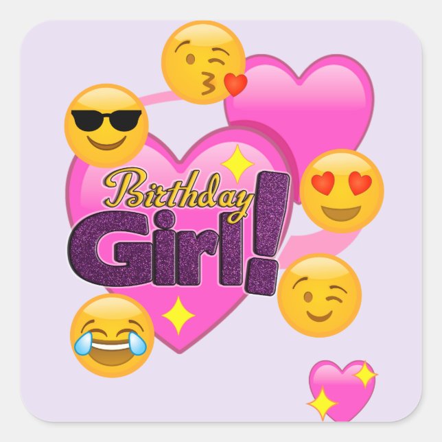 Sticker Carré Coeur d'Emojis de fille d'anniversaire (Devant)