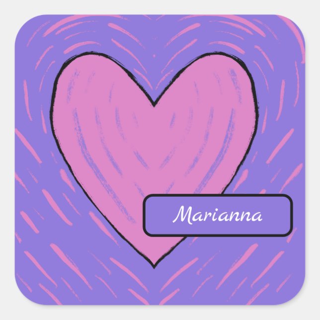 Sticker Carré Cœur en patchwork rose (Devant)