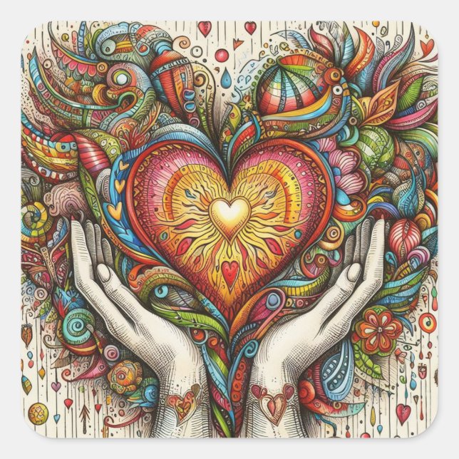Sticker Carré Coeur et mains (Devant)
