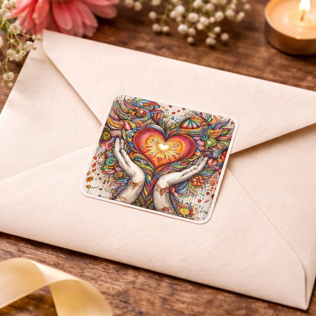 Sticker Carré Coeur et mains (Créateur téléchargé)