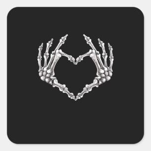 Sticker Carré Coeur Et Mains De Squelette Coeur Et Mains Gothiqu