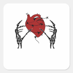Sticker Carré Coeur Et Mains - Squelette Mains Coeur