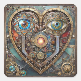 Sticker Carré Coeur Fantaisiste Steampunk Je Te Vois Je T'Aime