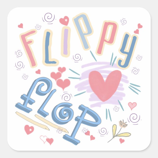 Sticker Carré Coeur Flop Flippy ID311 (Devant)