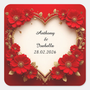 Sticker Carré ❤️ Cœur Floral de Mariage pour Cadeaux d'Amour Per