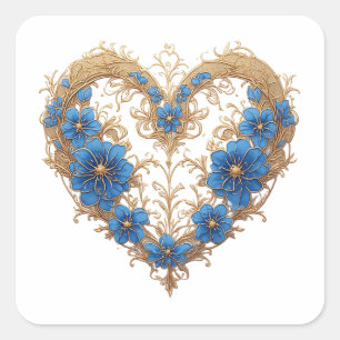 Sticker Carré 💐 Cœur Floral Pour Détail De Fête De Fiançailles
