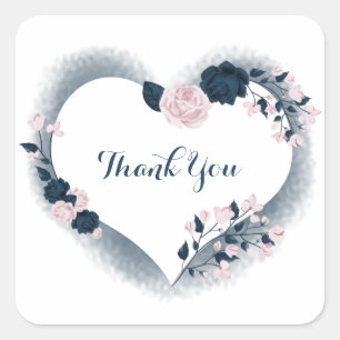 Sticker Carré coeur floral rose et marine merci