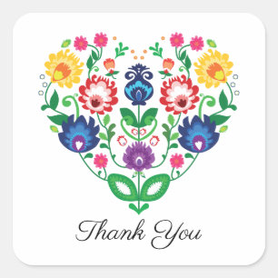 Sticker Carré Coeur folklorique avec texte personnalisé