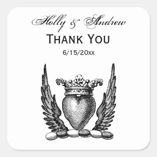 Sticker Carré Coeur héraldique avec ailes Armoiries Crest (Devant)