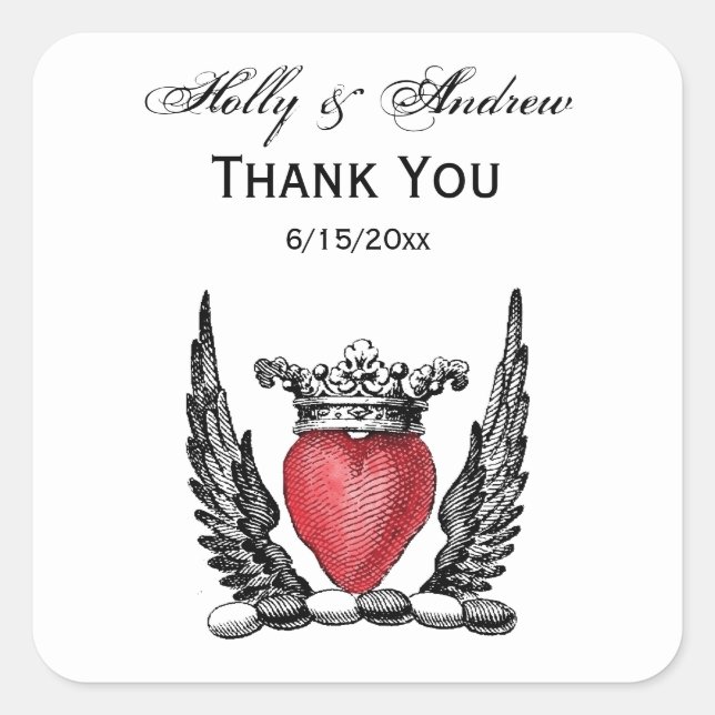 Sticker Carré Coeur héraldique avec ailes Armoiries Crest (Devant)