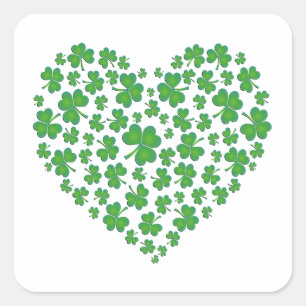 Sticker Carré Coeur irlandais chanceux de shamrock
