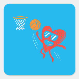 Sticker Carré Coeur Jouer Basketball Cute Valentines Jour Sport