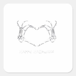 Sticker Carré Coeur main squelette éffrayant avec "Happy Hallowe