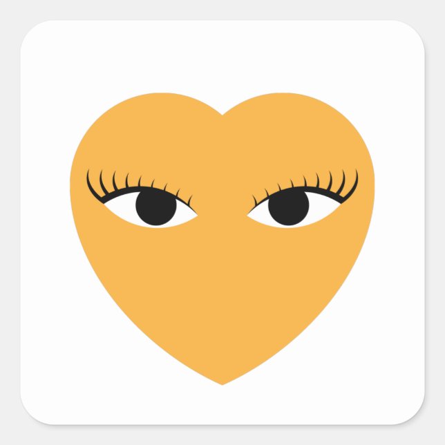 Sticker Carré Coeur mignon avec les yeux sur blanc collant rond (Devant)