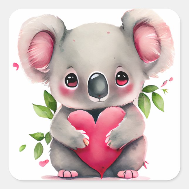 Sticker Carré Coeur mignon Koala Oear Valentine (Devant)