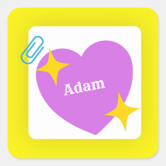 Sticker Carré Coeur mignon pourpre avec nom personnalisable
