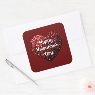 Sticker Carré Cœur paillettes rouges Joyeuse Saint-Valentin