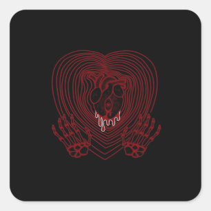 Sticker Carré Coeur Pleurant En Rouge - Skeleton Coeurs Mains