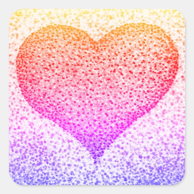 Sticker Carré Coeur Pointillisme rose jaune (Devant)