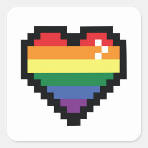 Sticker Carré Coeur Rainbow Pixel