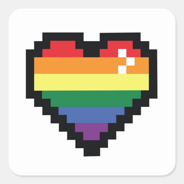 Sticker Carré Coeur Rainbow Pixel (Devant)