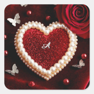 Sticker Carré Cœur romantique avec bordure de perle